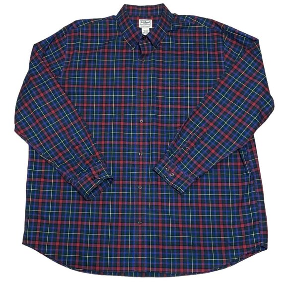 LL Bean Mens Shirt XXL 2XL Long Sleeve Button Down Traditional Fit Plaid Blue - Picture 8 of 8